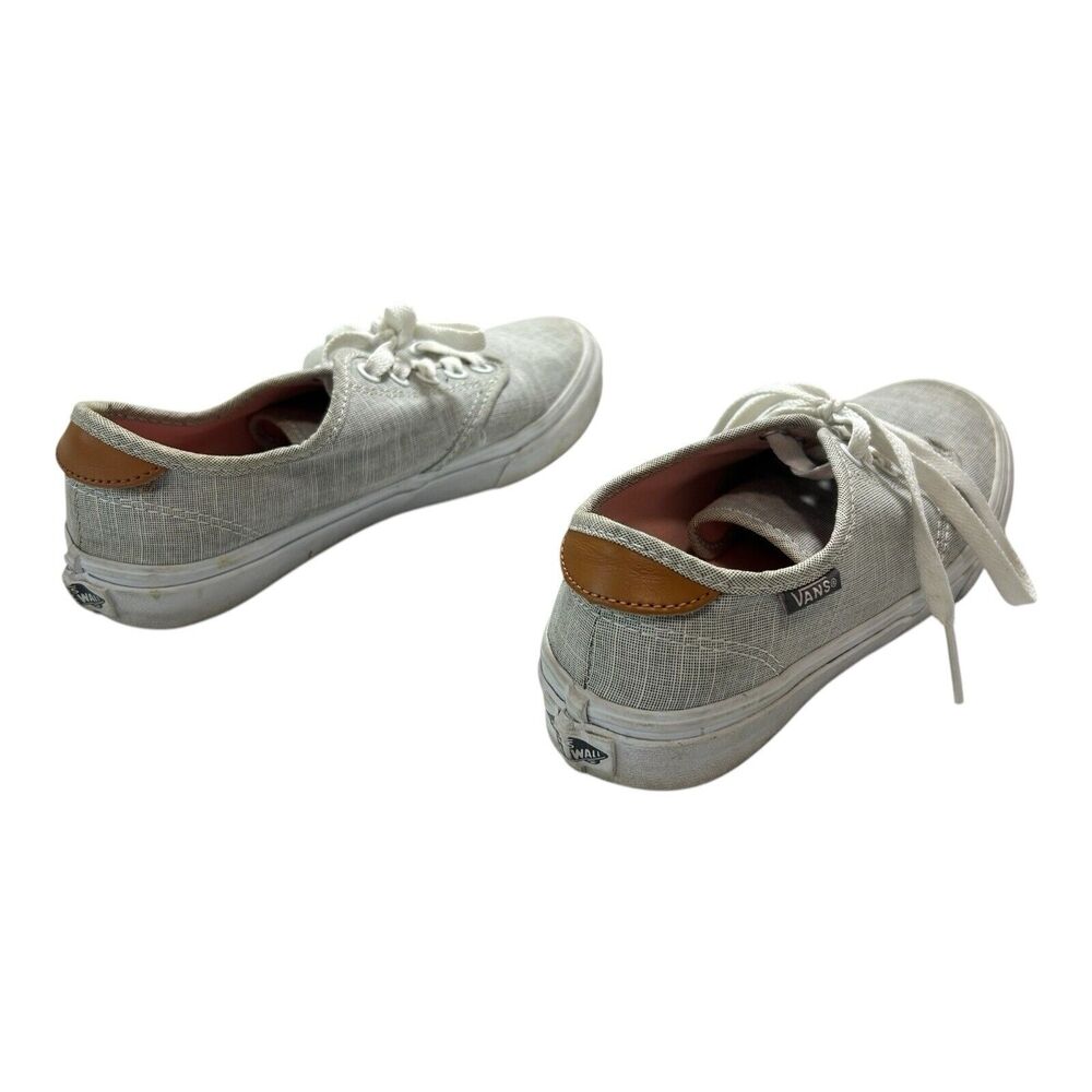 Vans Low Top Canvas Sneakers Gray Linen Look Women’s Size 7 Lace Up - Picture 3 of 11